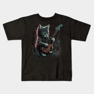 Cat playing guitar Kids T-Shirt